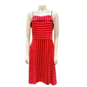 Banana Republic Red White Striped Spaghetti Strap  MIDI Dress Size 10 Tall